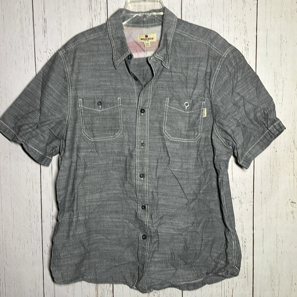 Woolrich 100% Cotton Heather Gray Short Sleeve Button Down Size XL - Picture 1 of 4